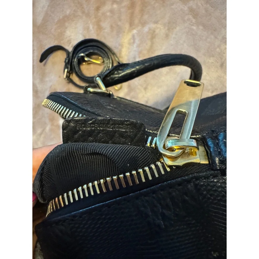 Elegant Burberry Black Embossed Check Grain Leather Satchel Crossbody Bag